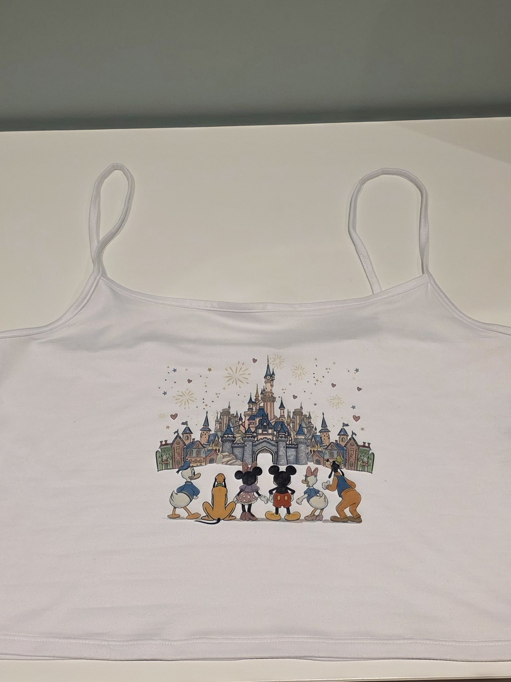White Disney Castle Graphic Crop Tank Top